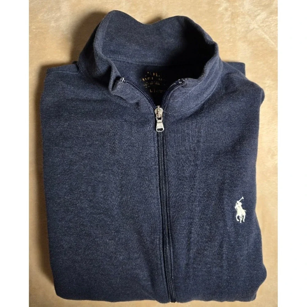 Polo Ralph Lauren Performance Mens Large Navy Blue Full Zip Mock Neck Jacket